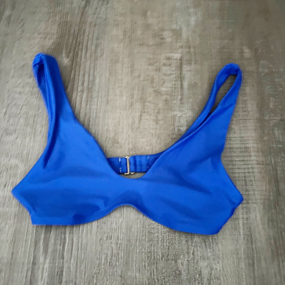 Quince Italian Plunge Bikini Top Medium Electric Blue Minimalist Swim Beach